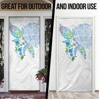 Hawaiian Couple Turtles Honi Door Cover Polynesian Art Motifs and Hibiscus White Blue Color - Polynesian Pride