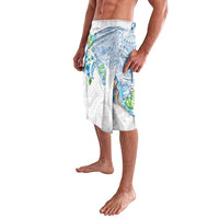 Hawaiian Couple Turtles Honi Lavalava Polynesian Art Motifs and Hibiscus White Blue Color - Polynesian Pride