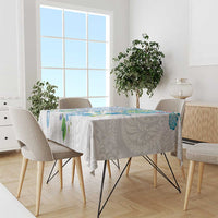 Hawaiian Couple Turtles Honi Tablecloth Polynesian Art Motifs and Hibiscus White Blue Color - Polynesian Pride