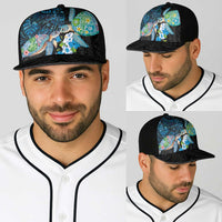 Hawaiian Couple Turtles Honi Baseball Net Cap Polynesian Art Motifs and Hibiscus Black Blue Color - Polynesian Pride