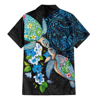 Hawaiian Couple Turtles Honi Family Matching Mermaid Dress and Hawaiian Shirt Polynesian Art Motifs and Hibiscus Black Blue Color - Polynesian Pride