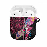 Hawaiian Couple Turtles Honi AirPods Case Polynesian Art Motifs and Hibiscus Black Red Color - Polynesian Pride