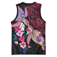 Hawaiian Couple Turtles Honi Basketball Jersey Polynesian Art Motifs and Hibiscus Black Red Color - Polynesian Pride