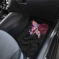 Hawaiian Couple Turtles Honi Car Mats Polynesian Art Motifs and Hibiscus Black Red Color - Polynesian Pride