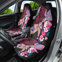 Hawaiian Couple Turtles Honi Car Seat Cover Polynesian Art Motifs and Hibiscus Black Red Color - Polynesian Pride