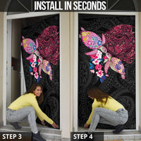 Hawaiian Couple Turtles Honi Door Cover Polynesian Art Motifs and Hibiscus Black Red Color - Polynesian Pride