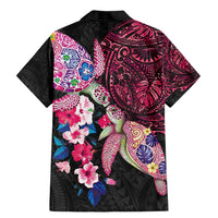 Hawaiian Couple Turtles Honi Family Matching Mermaid Dress and Hawaiian Shirt Polynesian Art Motifs and Hibiscus Black Red Color - Polynesian Pride