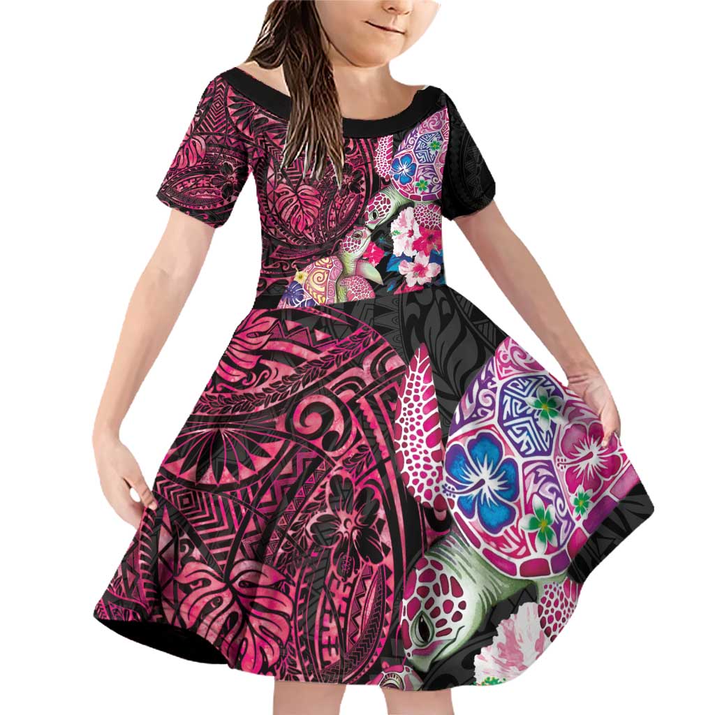 Hawaiian Couple Turtles Honi Family Matching Off Shoulder Short Dress and Hawaiian Shirt Polynesian Art Motifs and Hibiscus Black Red Color - Polynesian Pride