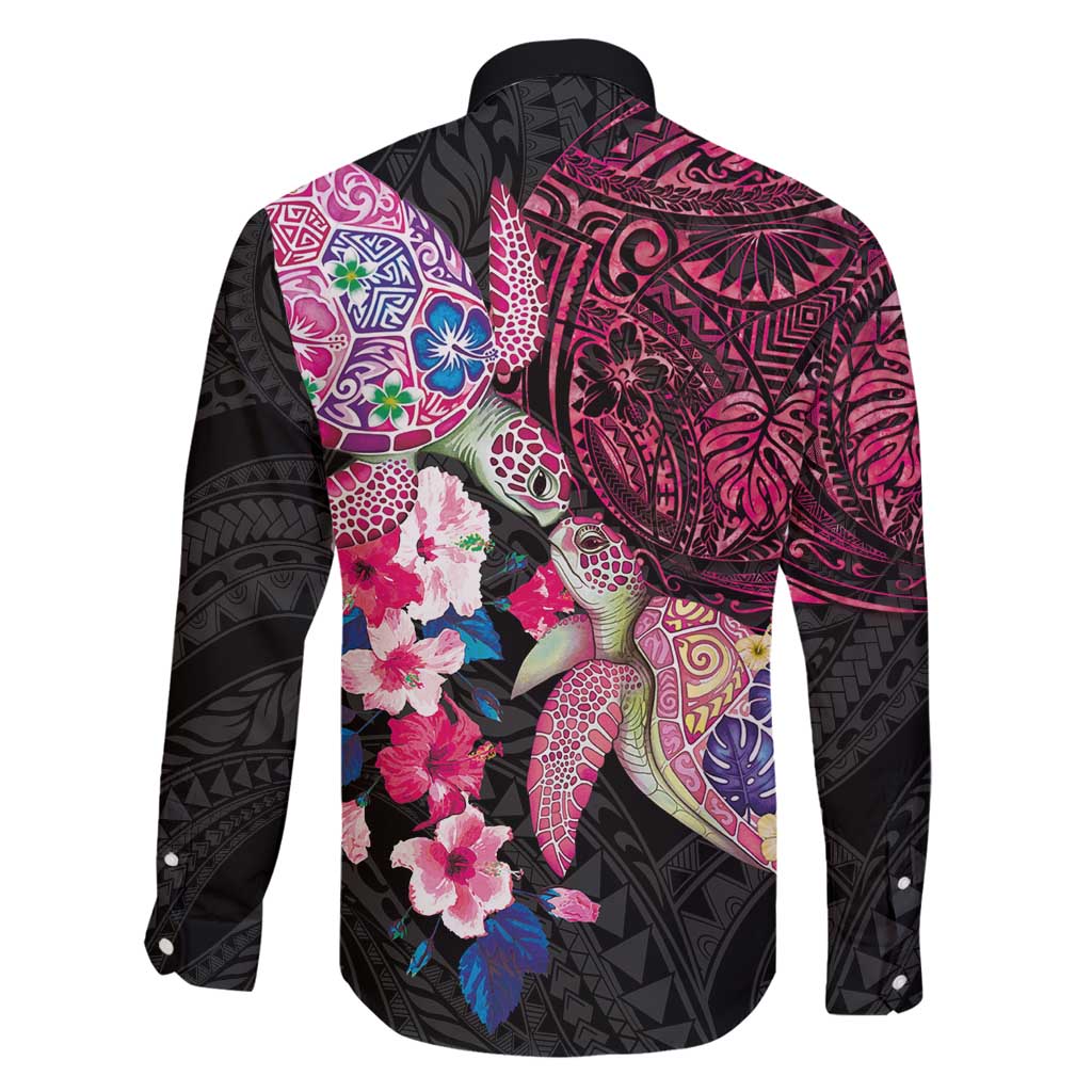 Hawaiian Couple Turtles Honi Family Matching Summer Maxi Dress and Hawaiian Shirt Polynesian Art Motifs and Hibiscus Black Red Color - Polynesian Pride