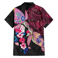 Hawaiian Couple Turtles Honi Family Matching Tank Maxi Dress and Hawaiian Shirt Polynesian Art Motifs and Hibiscus Black Red Color - Polynesian Pride