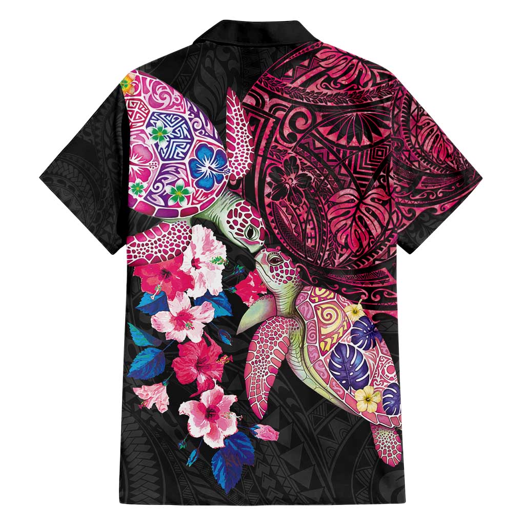 Hawaiian Couple Turtles Honi Hawaiian Shirt Polynesian Art Motifs and Hibiscus Black Red Color - Polynesian Pride