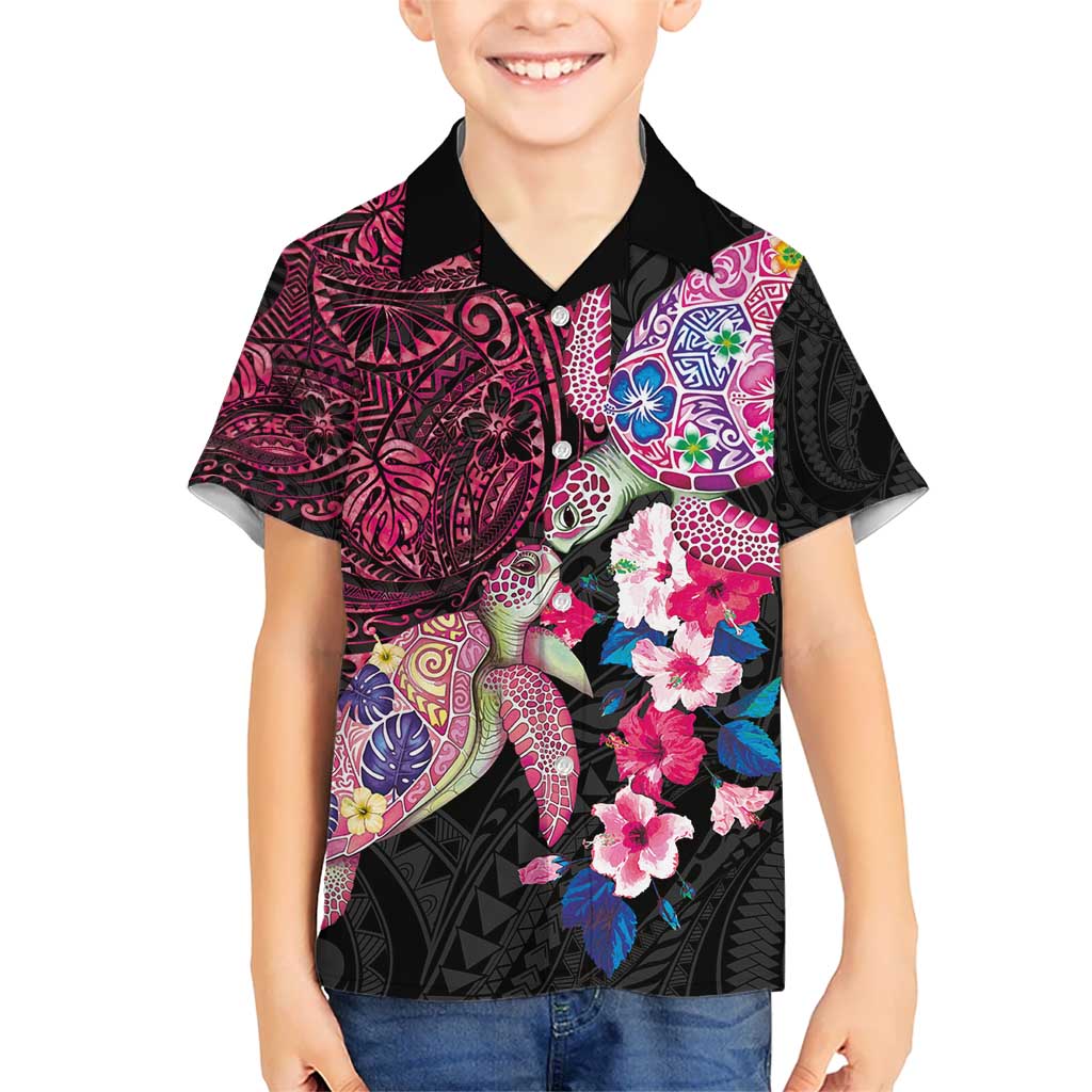 Hawaiian Couple Turtles Honi Hawaiian Shirt Polynesian Art Motifs and Hibiscus Black Red Color - Polynesian Pride