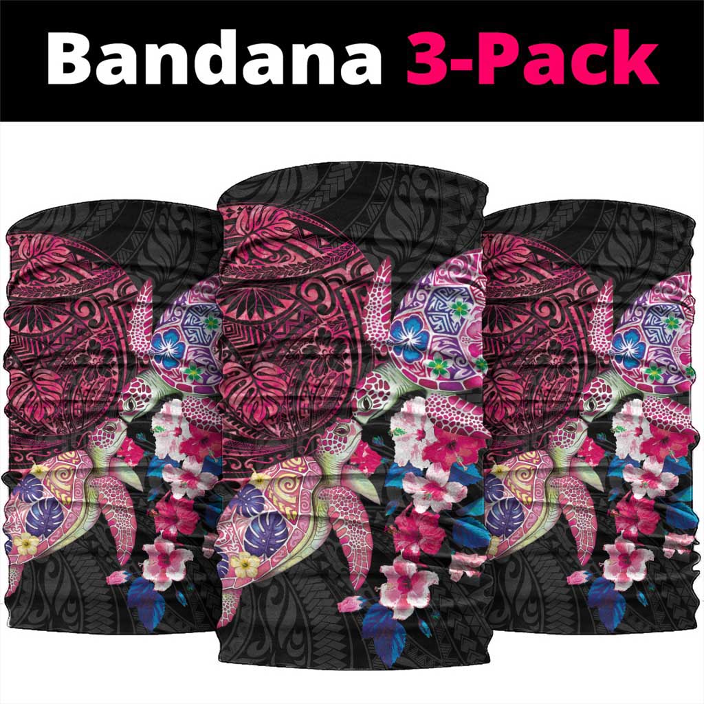 Hawaiian Couple Turtles Honi Neck Gaiter Polynesian Art Motifs and Hibiscus Black Red Color - Polynesian Pride