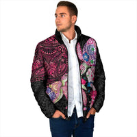 Hawaiian Couple Turtles Honi Padded Jacket Polynesian Art Motifs and Hibiscus Black Red Color - Polynesian Pride