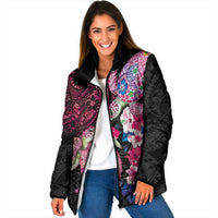 Hawaiian Couple Turtles Honi Padded Jacket Polynesian Art Motifs and Hibiscus Black Red Color - Polynesian Pride