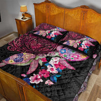 Hawaiian Couple Turtles Honi Quilt Bed Set Polynesian Art Motifs and Hibiscus Black Red Color - Polynesian Pride