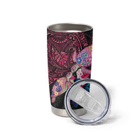 Hawaiian Couple Turtles Honi Tumbler Cup Polynesian Art Motifs and Hibiscus Black Red Color - Polynesian Pride