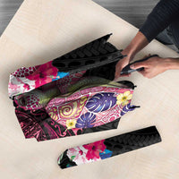 Hawaiian Couple Turtles Honi Umbrella Polynesian Art Motifs and Hibiscus Black Red Color LT03 - Polynesian Pride