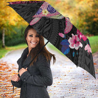 Hawaiian Couple Turtles Honi Umbrella Polynesian Art Motifs and Hibiscus Black Red Color LT03 - Polynesian Pride