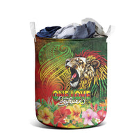 Hawaiian Reggae Laundry Basket Jawaiian One Love-Tribal Tatoos and Rastafari Lion - Polynesian Pride