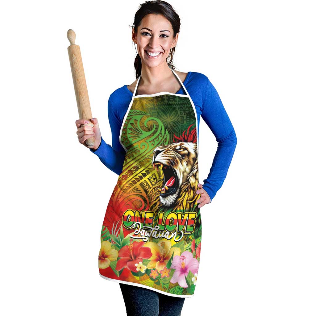 Hawaiian Reggae Apron Jawaiian One Love-Tribal Tatoos and Rastafari Lion - Polynesian Pride
