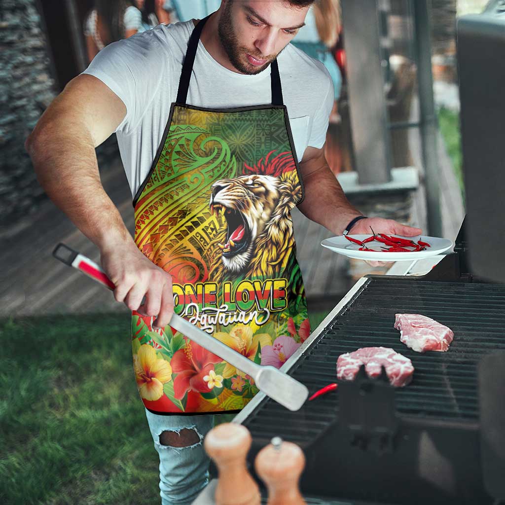 Hawaiian Reggae Apron Jawaiian One Love-Tribal Tatoos and Rastafari Lion - Polynesian Pride