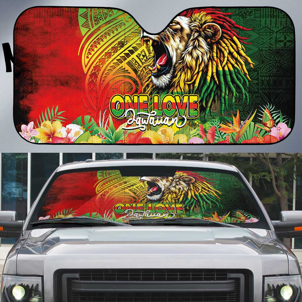 Hawaiian Reggae Auto Sun Shade Jawaiian One Love-Tribal Tatoos and Rastafari Lion - Polynesian Pride