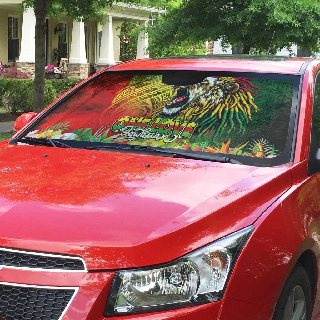Hawaiian Reggae Auto Sun Shade Jawaiian One Love-Tribal Tatoos and Rastafari Lion - Polynesian Pride