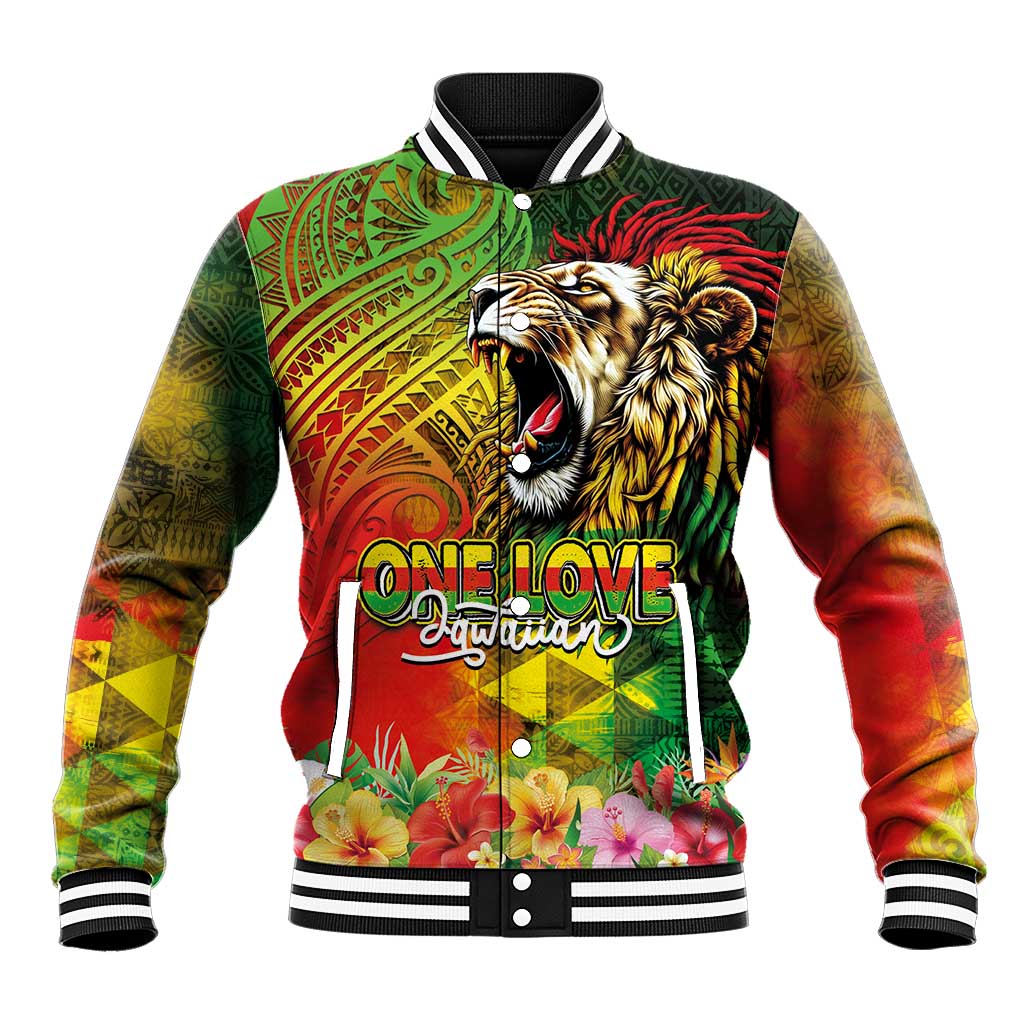 Hawaiian Reggae Baseball Jacket Jawaiian One Love-Tribal Tatoos and Rastafari Lion LT03 Unisex Multicolor - Polynesian Pride