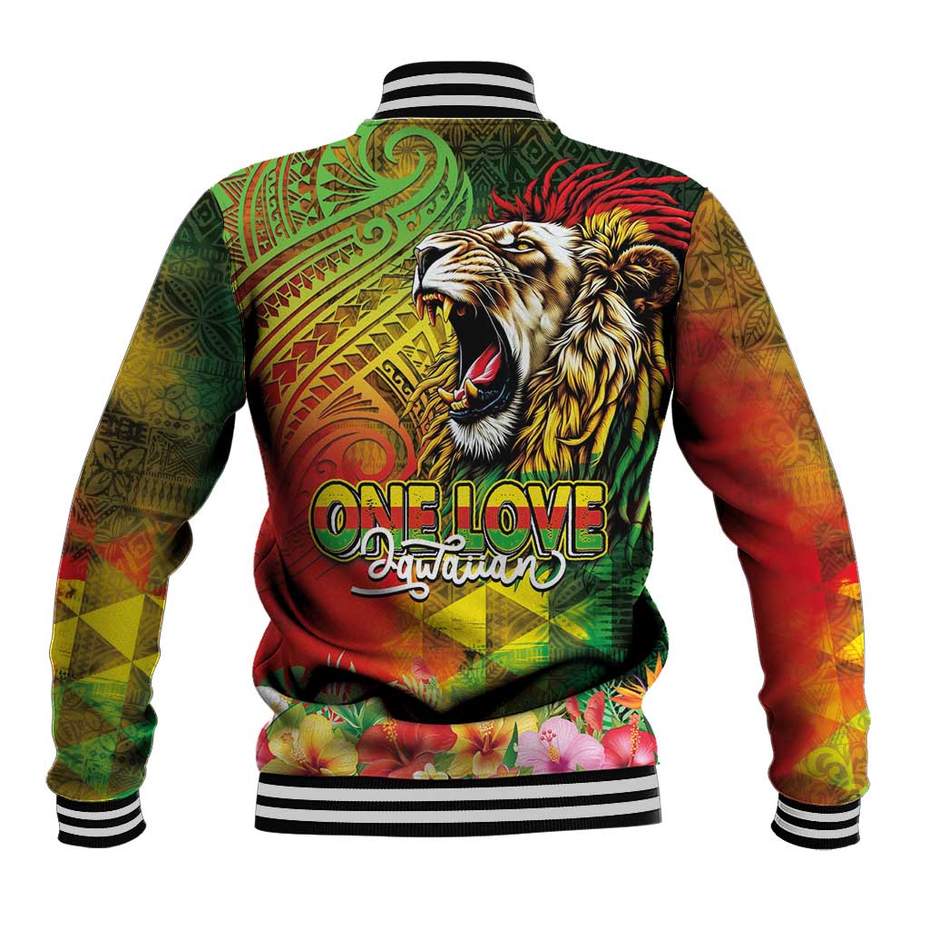 Hawaiian Reggae Baseball Jacket Jawaiian One Love-Tribal Tatoos and Rastafari Lion LT03 - Polynesian Pride