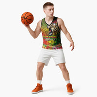Hawaiian Reggae Basketball Jersey Jawaiian One Love-Tribal Tatoos and Rastafari Lion - Polynesian Pride