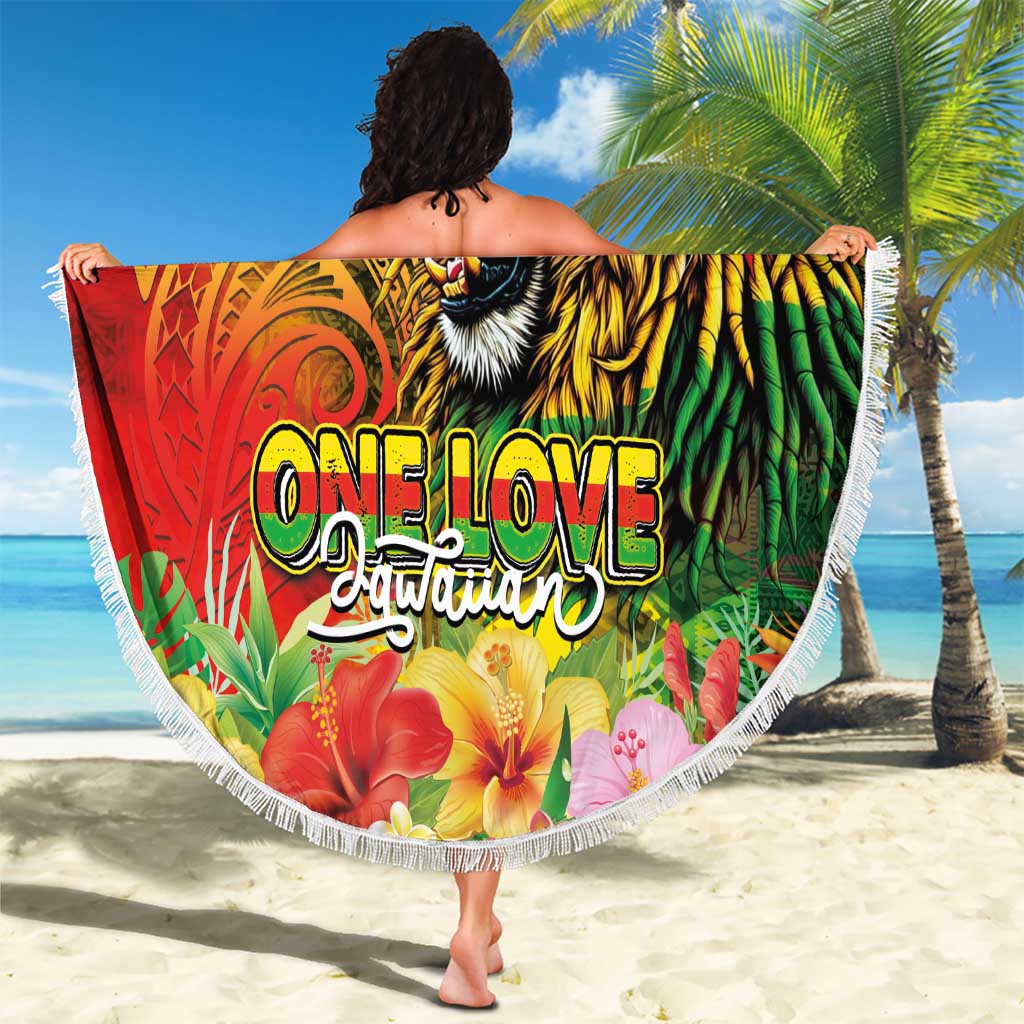 Hawaiian Reggae Beach Blanket Jawaiian One Love-Tribal Tatoos and Rastafari Lion - Polynesian Pride
