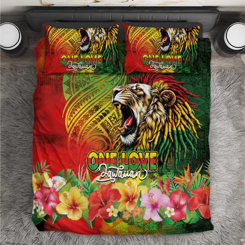 Hawaiian Reggae Bedding Set Jawaiian One Love-Tribal Tatoos and Rastafari Lion - Polynesian Pride
