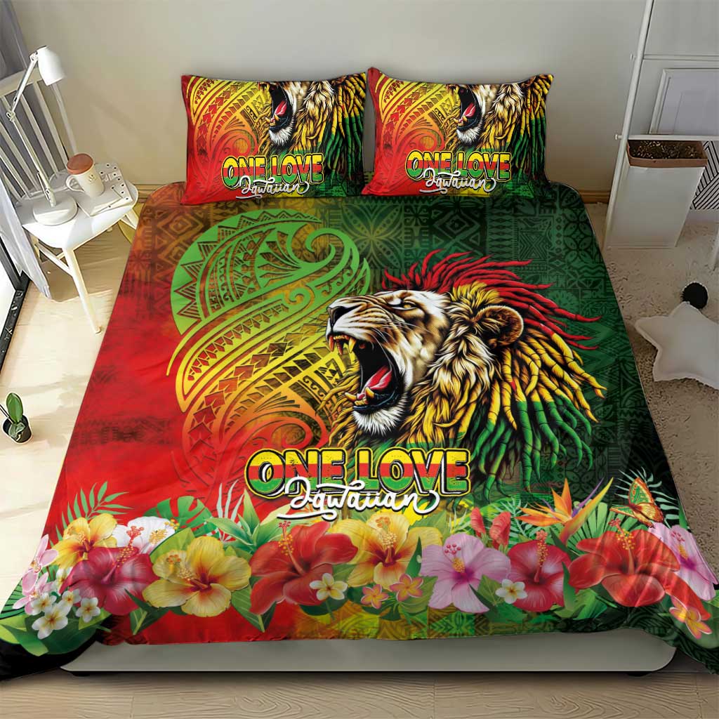 Hawaiian Reggae Bedding Set Jawaiian One Love-Tribal Tatoos and Rastafari Lion - Polynesian Pride