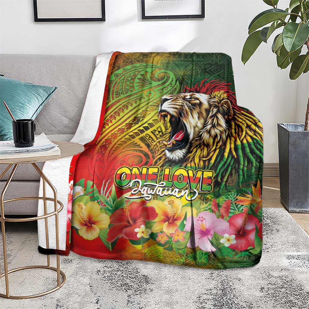 Hawaiian Reggae Blanket Jawaiian One Love-Tribal Tatoos and Rastafari Lion - Polynesian Pride
