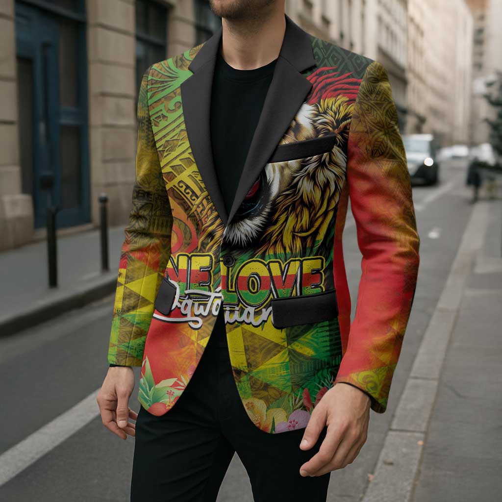 Hawaiian Reggae Blazer Jawaiian One Love-Tribal Tatoos and Rastafari Lion - Polynesian Pride