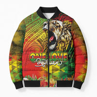Hawaiian Reggae Bomber Puffer Jacket Jawaiian One Love-Tribal Tatoos and Rastafari Lion - Polynesian Pride