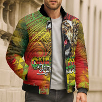 Hawaiian Reggae Bomber Puffer Jacket Jawaiian One Love-Tribal Tatoos and Rastafari Lion - Polynesian Pride
