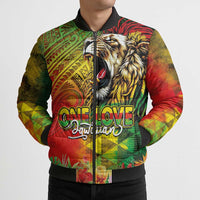 Hawaiian Reggae Bomber Puffer Jacket Jawaiian One Love-Tribal Tatoos and Rastafari Lion - Polynesian Pride