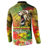 Hawaiian Reggae Button Sweatshirt Jawaiian One Love-Tribal Tatoos and Rastafari Lion - Polynesian Pride