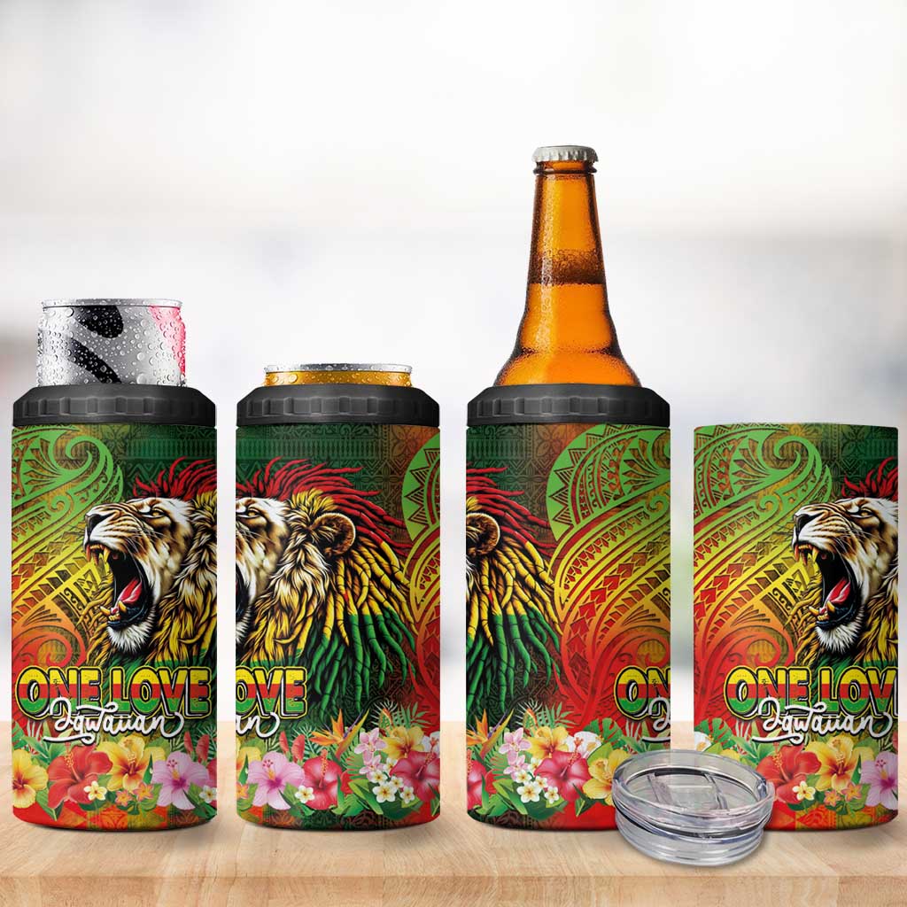 Hawaiian Reggae 4 in 1 Can Cooler Tumbler Jawaiian One Love-Tribal Tatoos and Rastafari Lion - Polynesian Pride