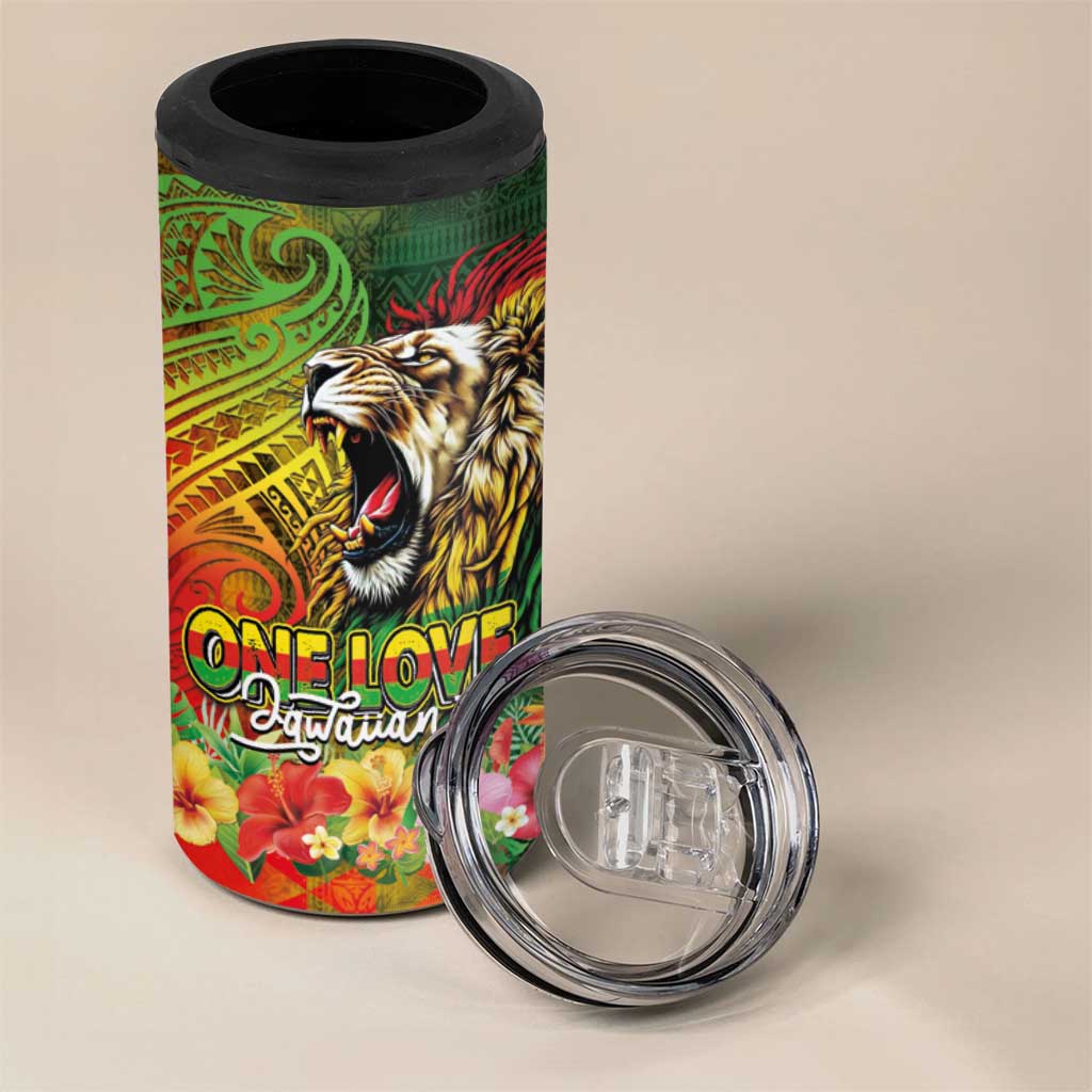 Hawaiian Reggae 4 in 1 Can Cooler Tumbler Jawaiian One Love-Tribal Tatoos and Rastafari Lion - Polynesian Pride