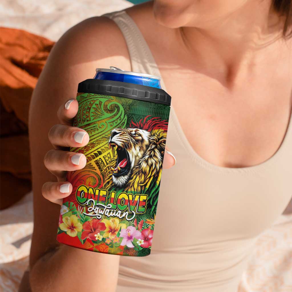 Hawaiian Reggae 4 in 1 Can Cooler Tumbler Jawaiian One Love-Tribal Tatoos and Rastafari Lion - Polynesian Pride