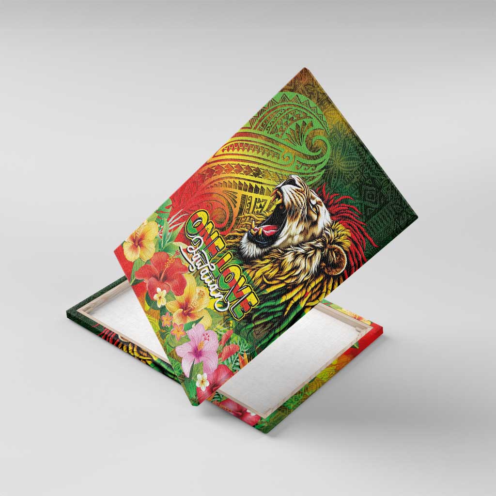 Hawaiian Reggae Canvas Wall Art Jawaiian One Love-Tribal Tatoos and Rastafari Lion - Polynesian Pride