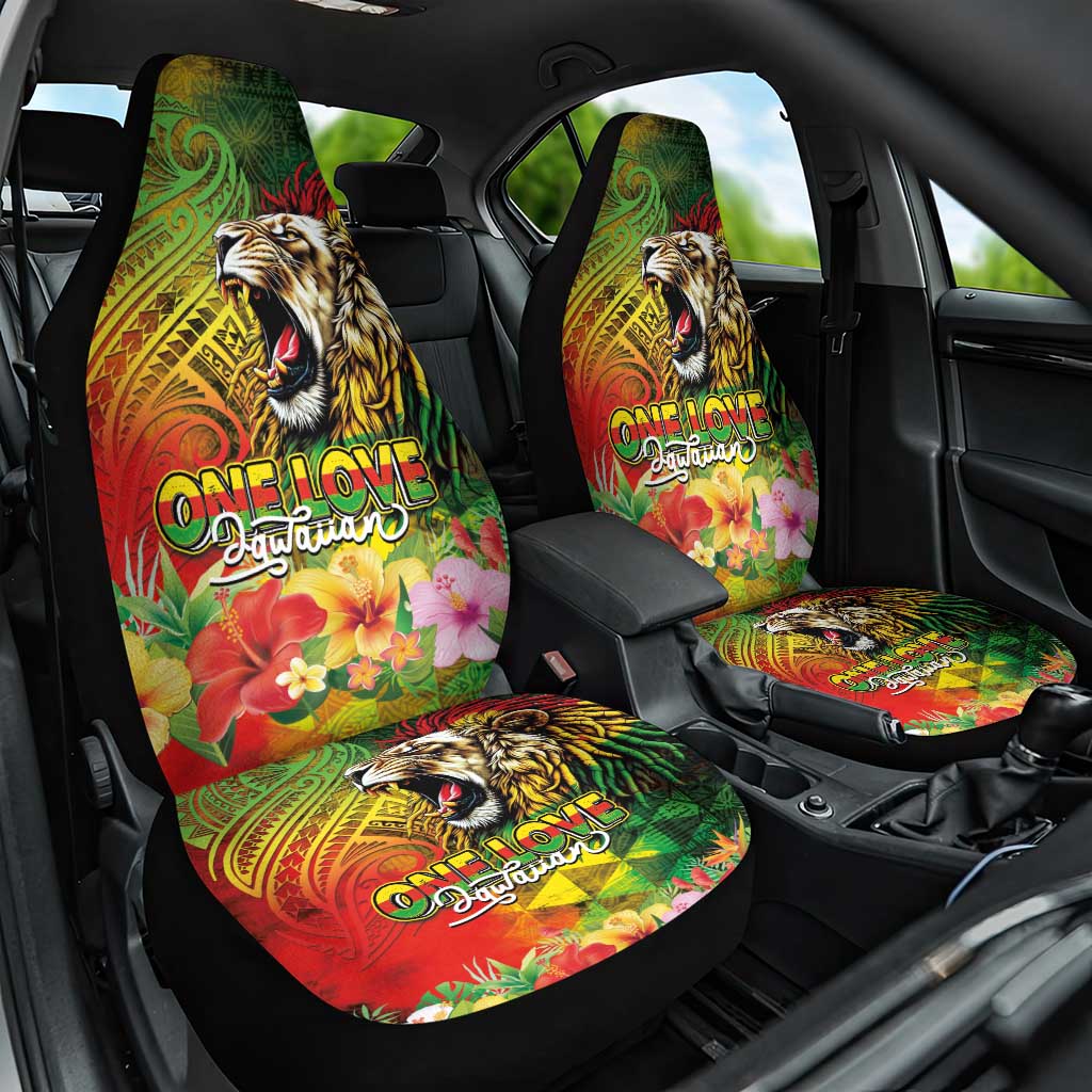Hawaiian Reggae Car Seat Cover Jawaiian One Love-Tribal Tatoos and Rastafari Lion - Polynesian Pride