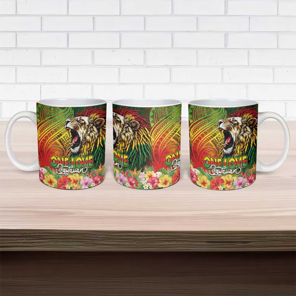Hawaiian Reggae Ceramic Mug Jawaiian One Love-Tribal Tatoos and Rastafari Lion - Polynesian Pride