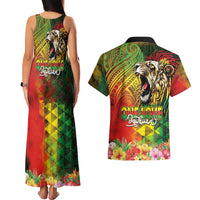 Hawaiian Reggae Couples Matching Tank Maxi Dress and Hawaiian Shirt Jawaiian One Love-Tribal Tatoos and Rastafari Lion - Polynesian Pride