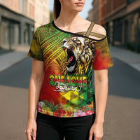 Hawaiian Reggae Cross Shoulder Shirt Jawaiian One Love-Tribal Tatoos and Rastafari Lion - Polynesian Pride
