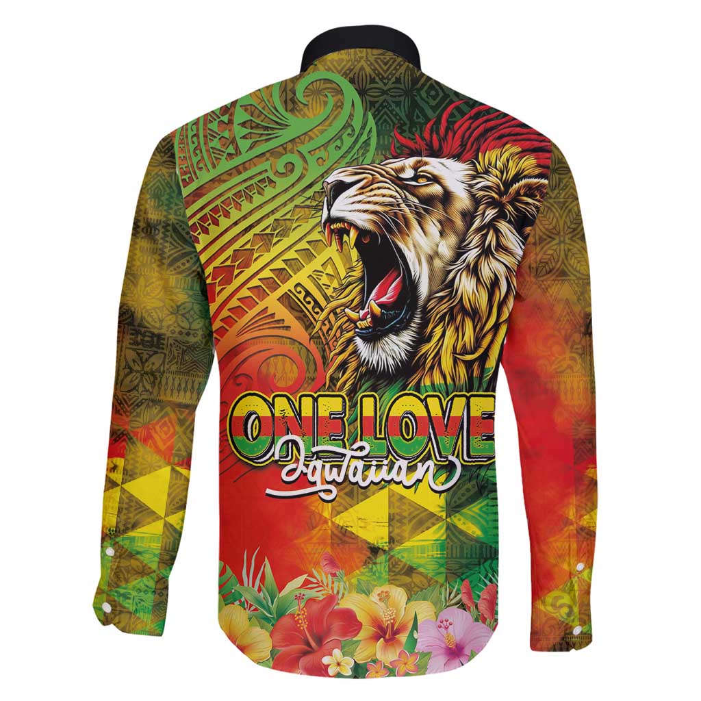 Hawaiian Reggae Family Matching Long Sleeve Bodycon Dress and Hawaiian Shirt Jawaiian One Love-Tribal Tatoos and Rastafari Lion - Polynesian Pride