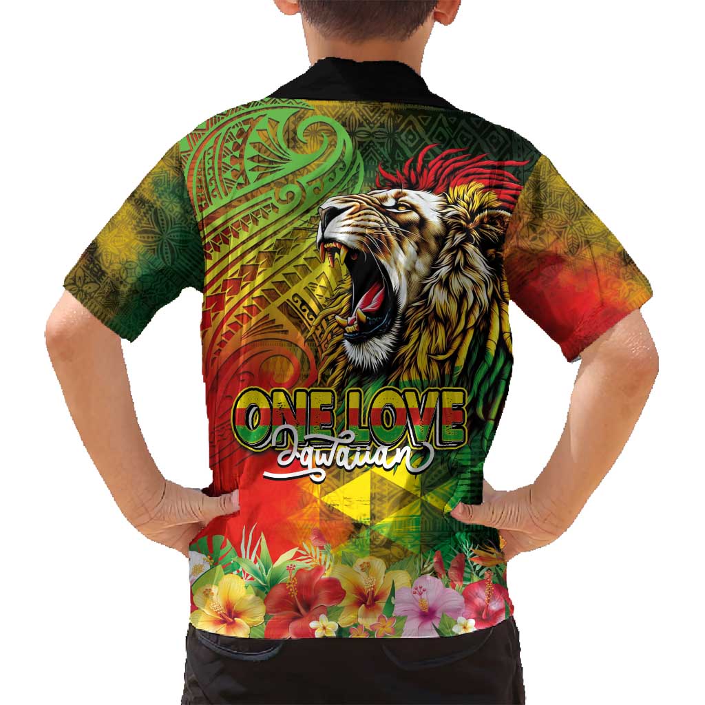 Hawaiian Reggae Family Matching Off Shoulder Maxi Dress and Hawaiian Shirt Jawaiian One Love-Tribal Tatoos and Rastafari Lion - Polynesian Pride